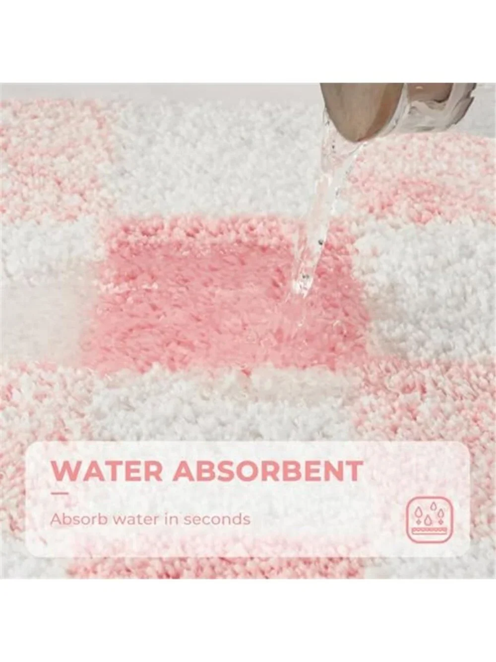 Pink Checkered Bath Mat Non Slip Rug Soft Absorbent Microfiber Bathroom 24x16